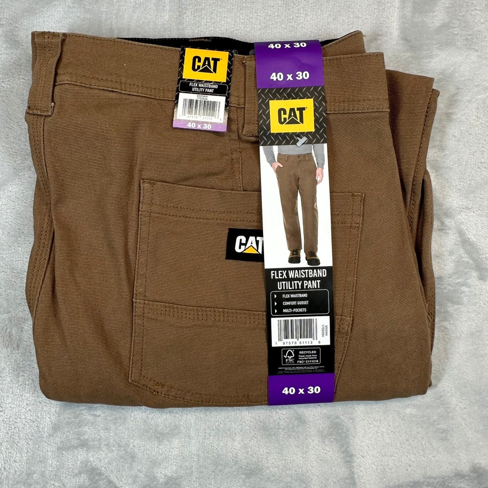 CAT Utility Pant Mens 40x30 Brown Flex Waistband Utility Pant Comfort Gusset‎
